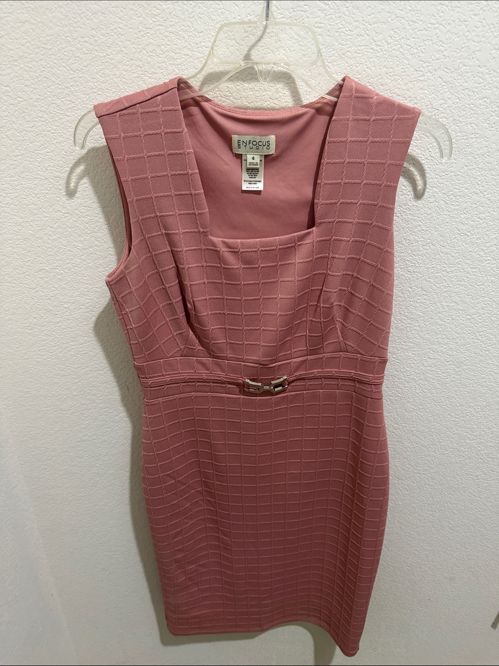 Enfocus Studio Mauve Pink Textured Square-Neck Mini Dress